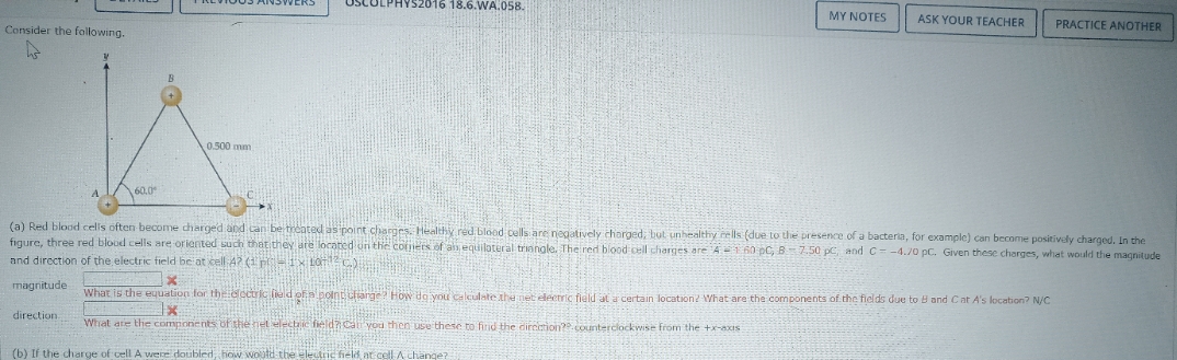 please explain PHYS2016 18.6.WA.058. MY NOTES ASK YOUR TEACHER PRACTICE ANOTHER Consider