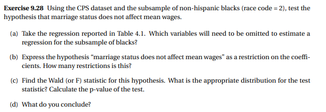 Using the CPS dataset and the subsample of non-hispanic blacks (race code