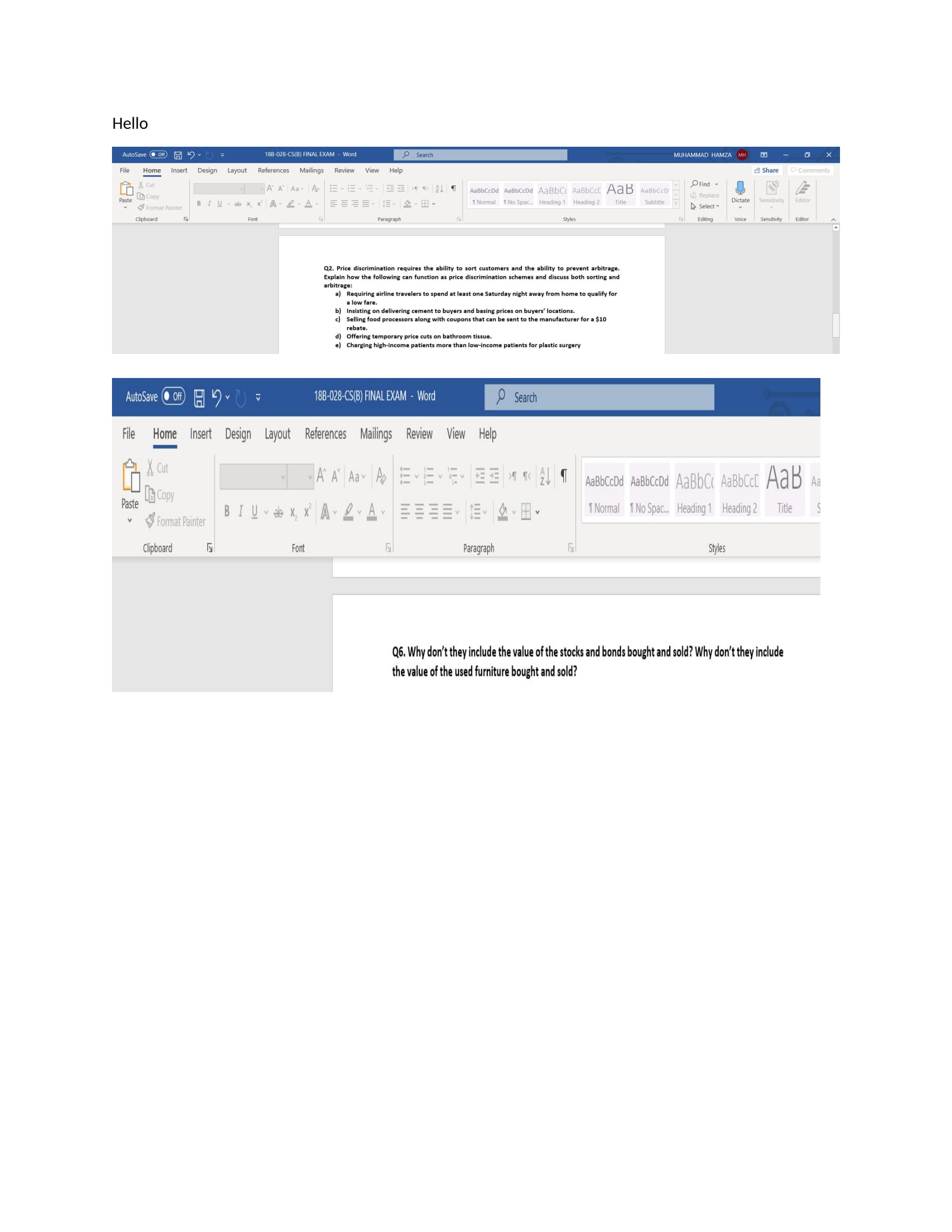 question 1 and 2 Hello AutoSave @ 69 4 90 188-028-CS(B) FINAL