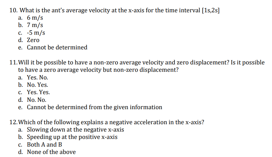 answer. Show your solution for items involving problem solving. Ignore air resistance