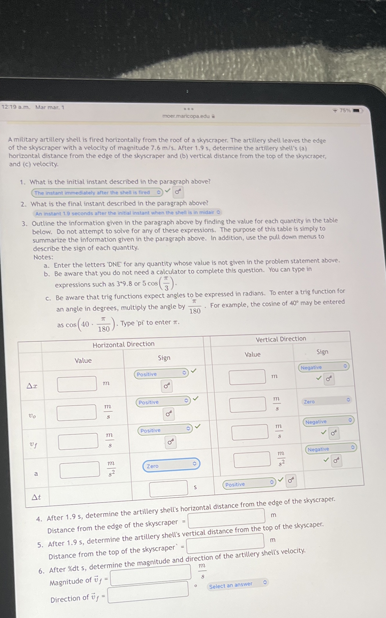 Please help answer missing blanks (parts 3-6) thank you :) 12:19 a.m.