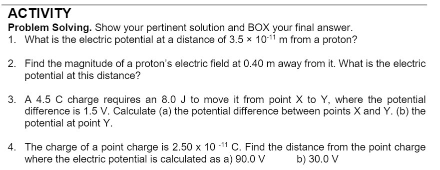  ACTIVITY Problem Solving. Show your pertinent solution and BOX your nal