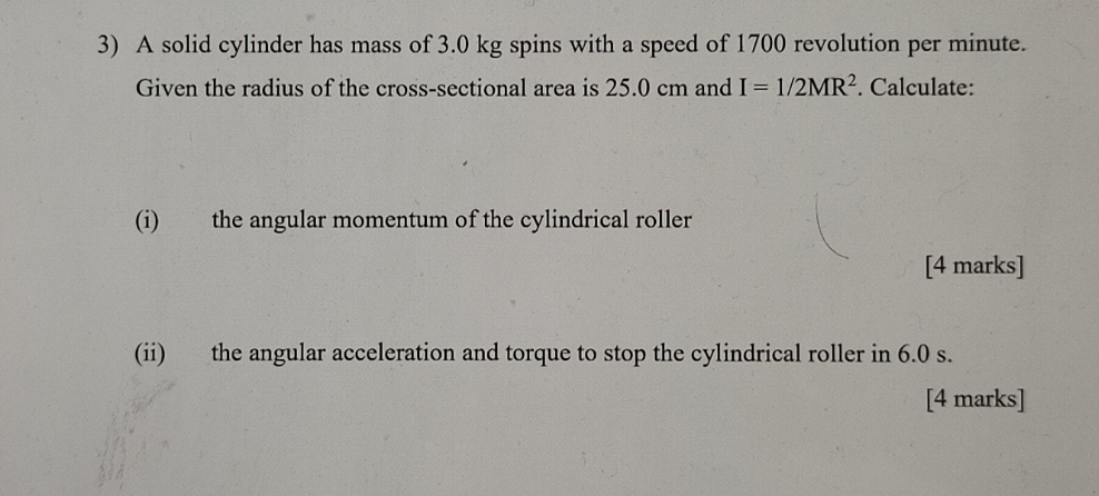the question is under chapter fluid (hydrostatic pressure) 3) A solid cylinder