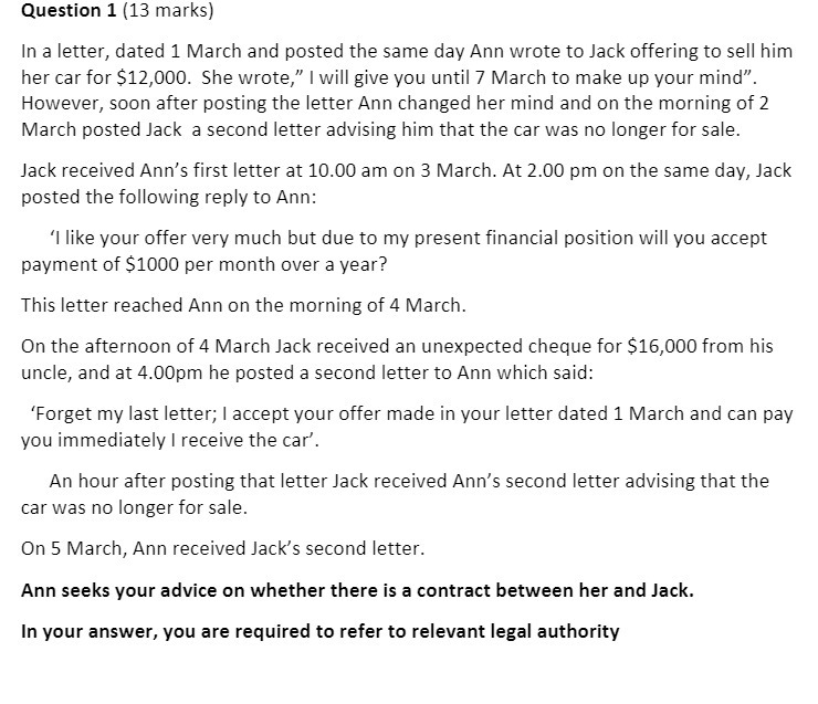 Question 1 [13 marks} In a letter, dated 1 March and