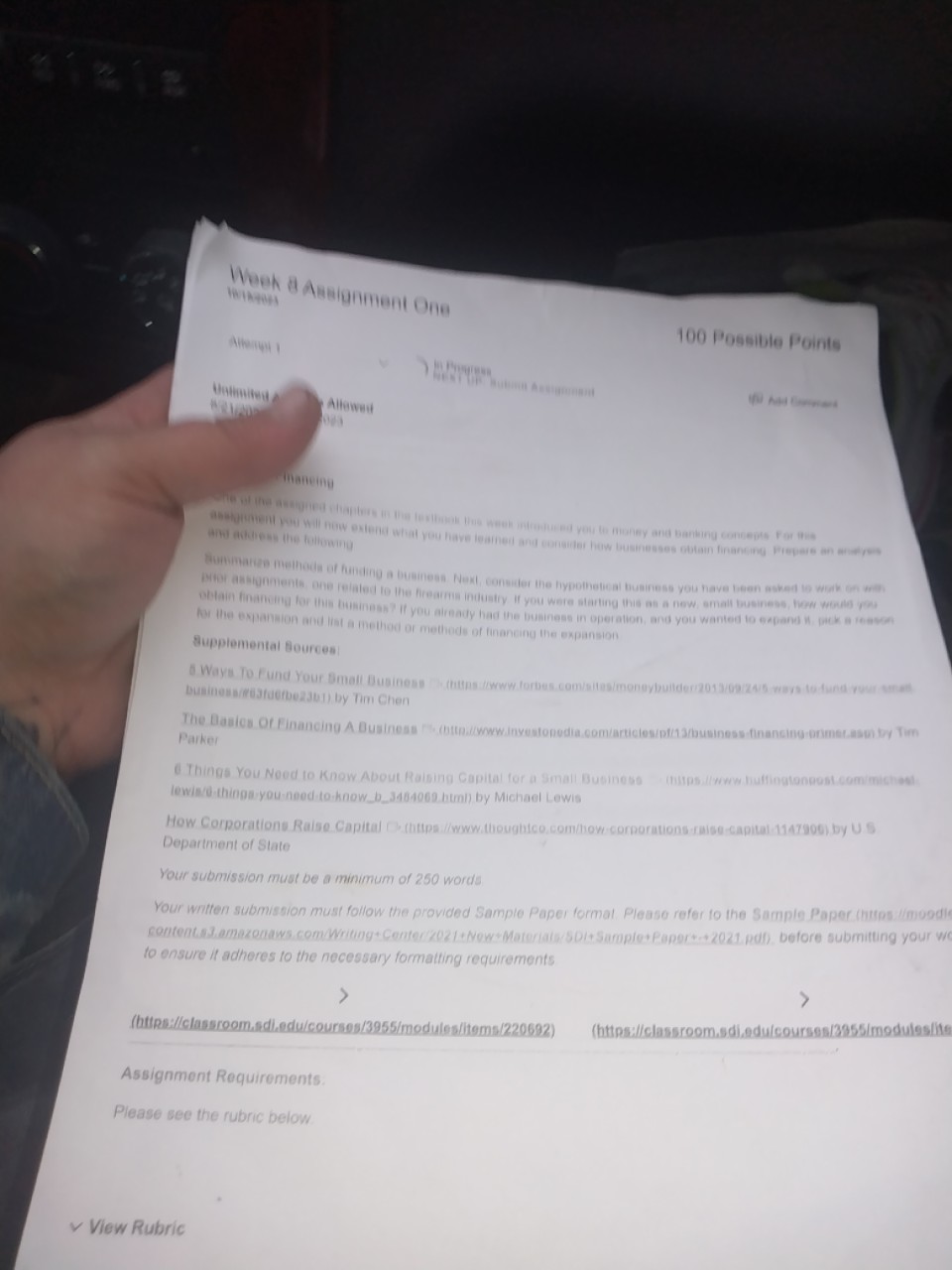  Week & Assignment One 100 Possible Points Allowed The of the