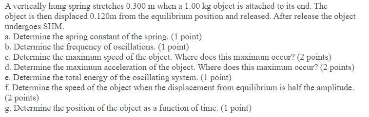 A vertically hung spring stretches 0.300 m when a 1.00 kg