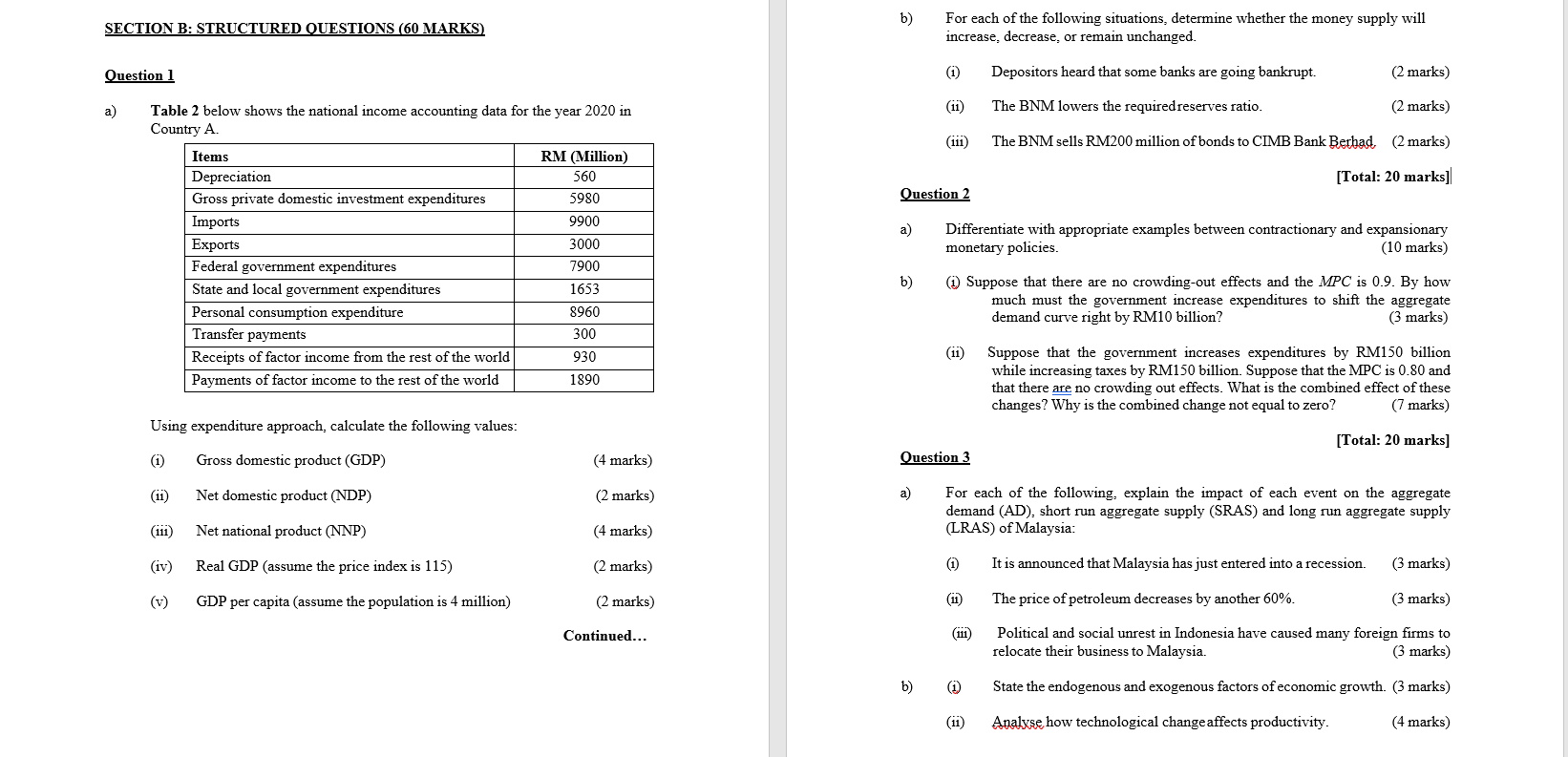 please show the working out thank you SECTION B: STRUCTURED QUESTIONS (60
