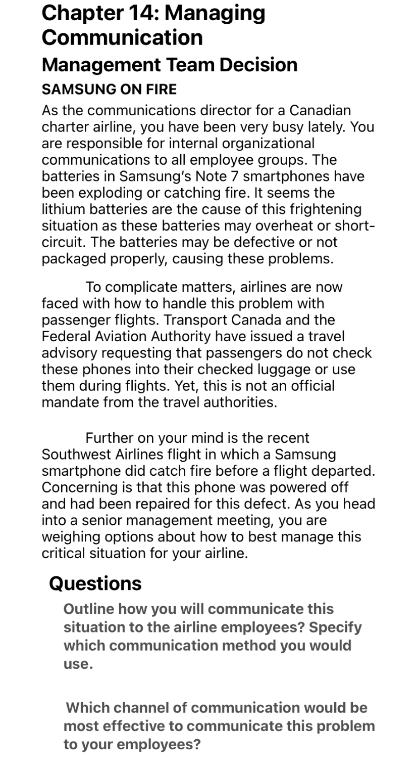  Chapter 1 4: Managing Communication Management Team Decision SAMSUNG ON FIRE