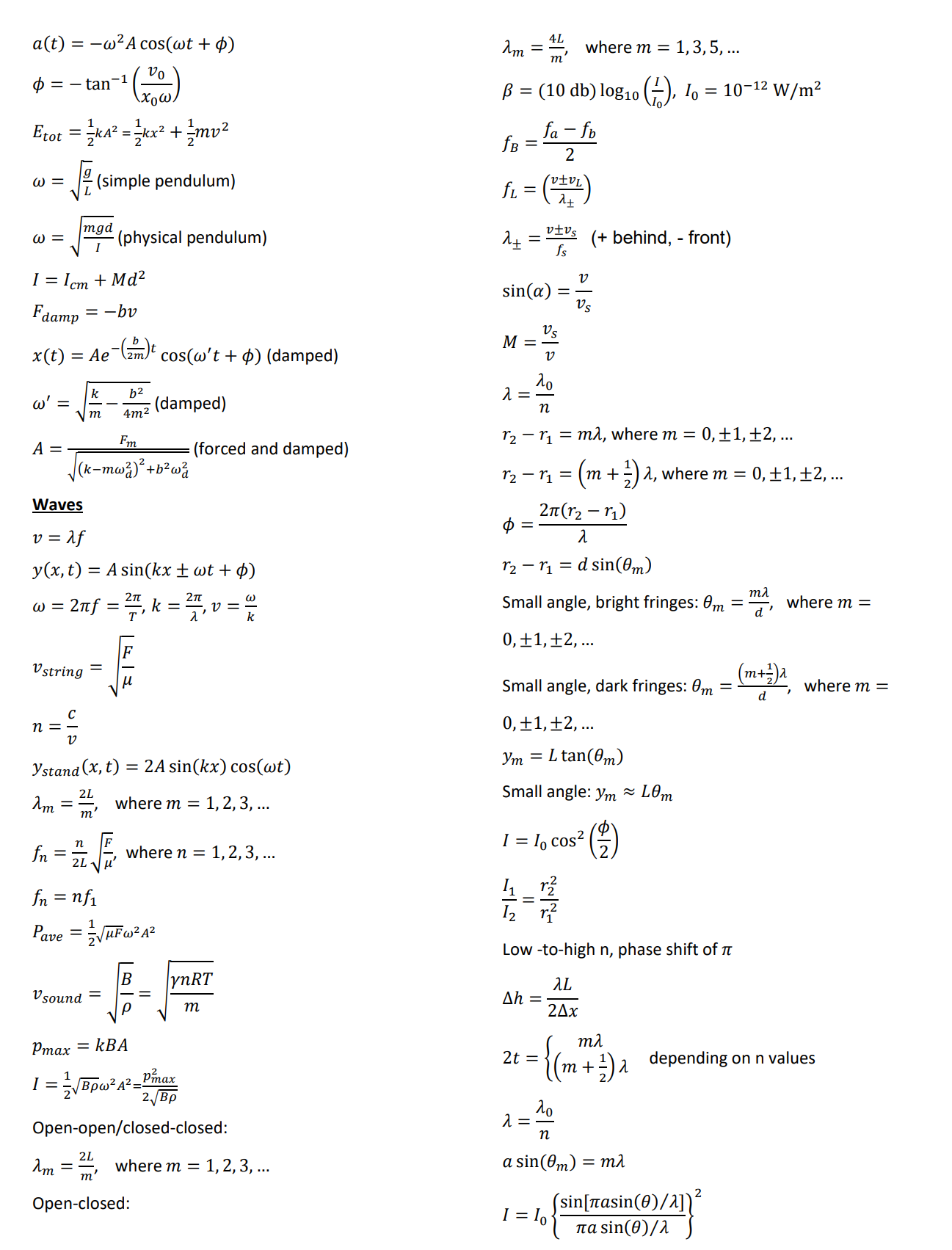  a(t) = -W2A cos(wt + ) Am = =, where m