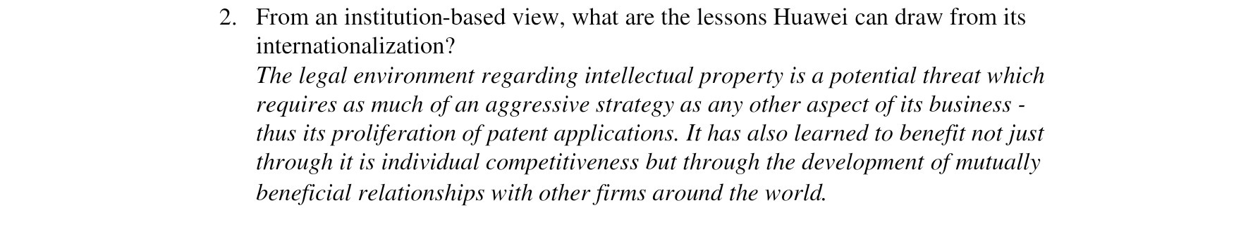  2. From an institution-based view, what are the lessons Huawei can
