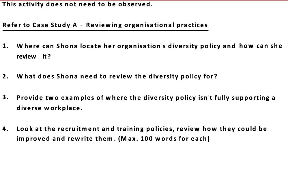  This activity does not need to be observed. Refer to Case