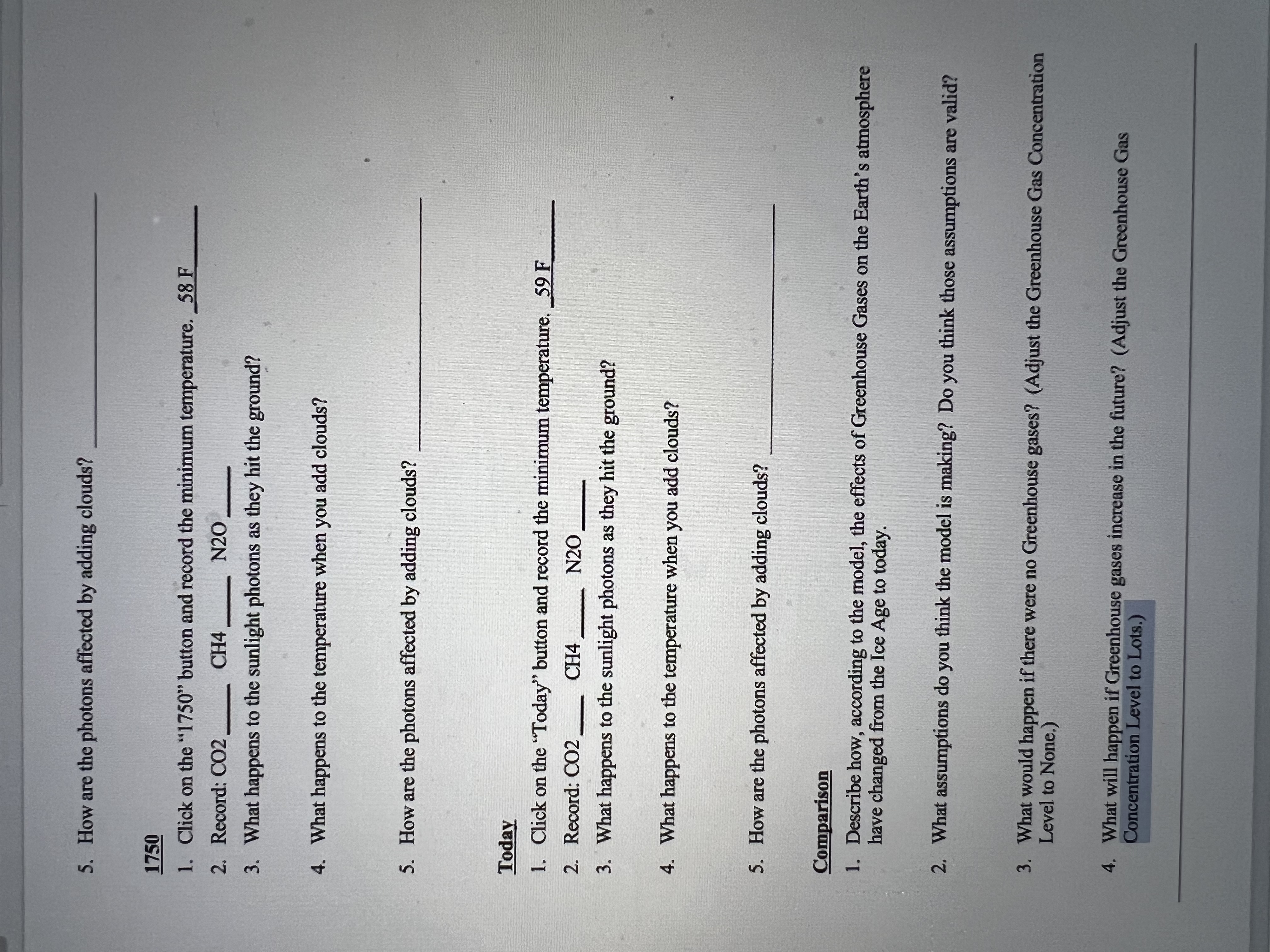  5. How are the photons affected by adding clouds? 1750 1.