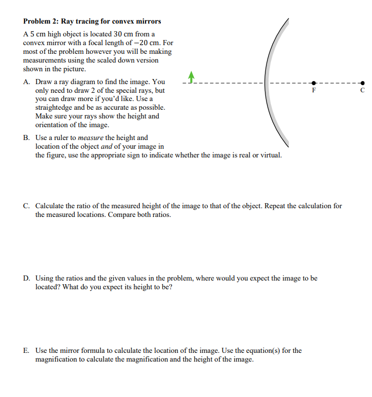  Problem 2: Ray tracing for convex mirrors A 5 cm high