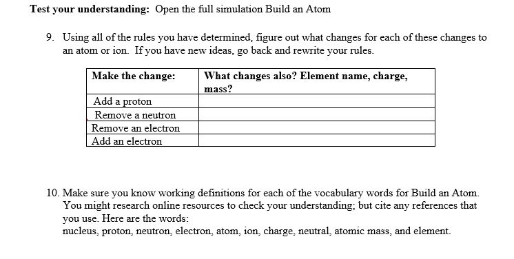 atom models that show stable atoms or ions. 2. Use given information