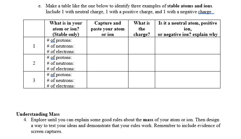 about subatomic particles to i Identif)r an element and its position on