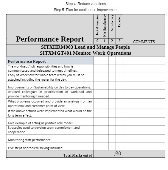  Step 4: Reduce variations Step 5: Plan for continuous improvement Excellent