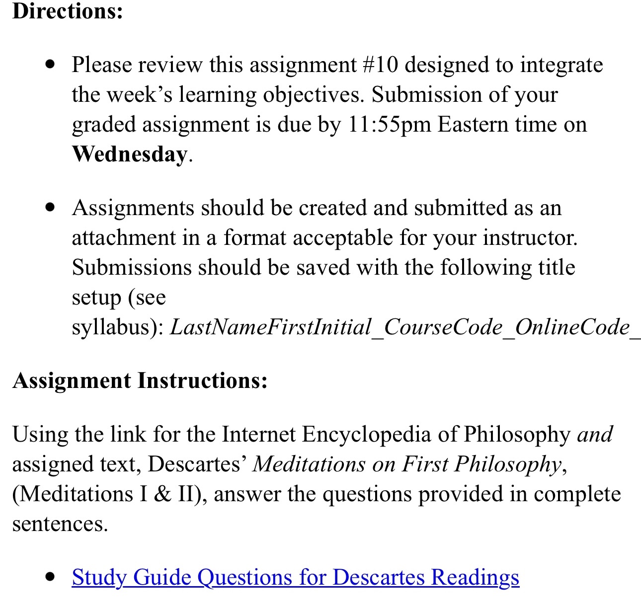 Directions: 0 Please review this assignment #10 designed to integrate the