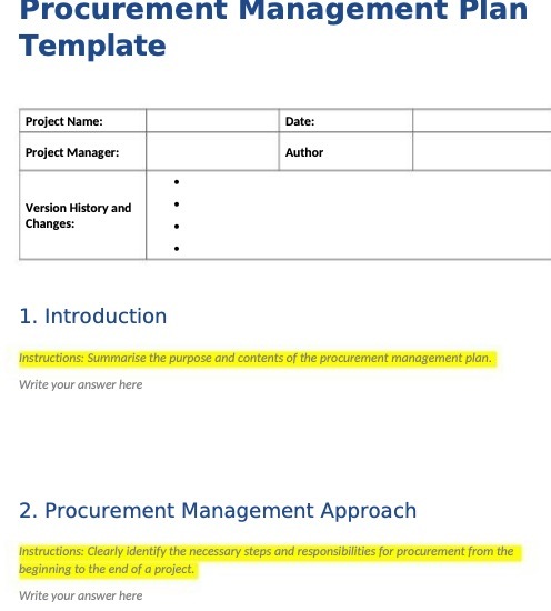 Procurement Management Plan Template Project Name: Date: Project Manager: Author Version