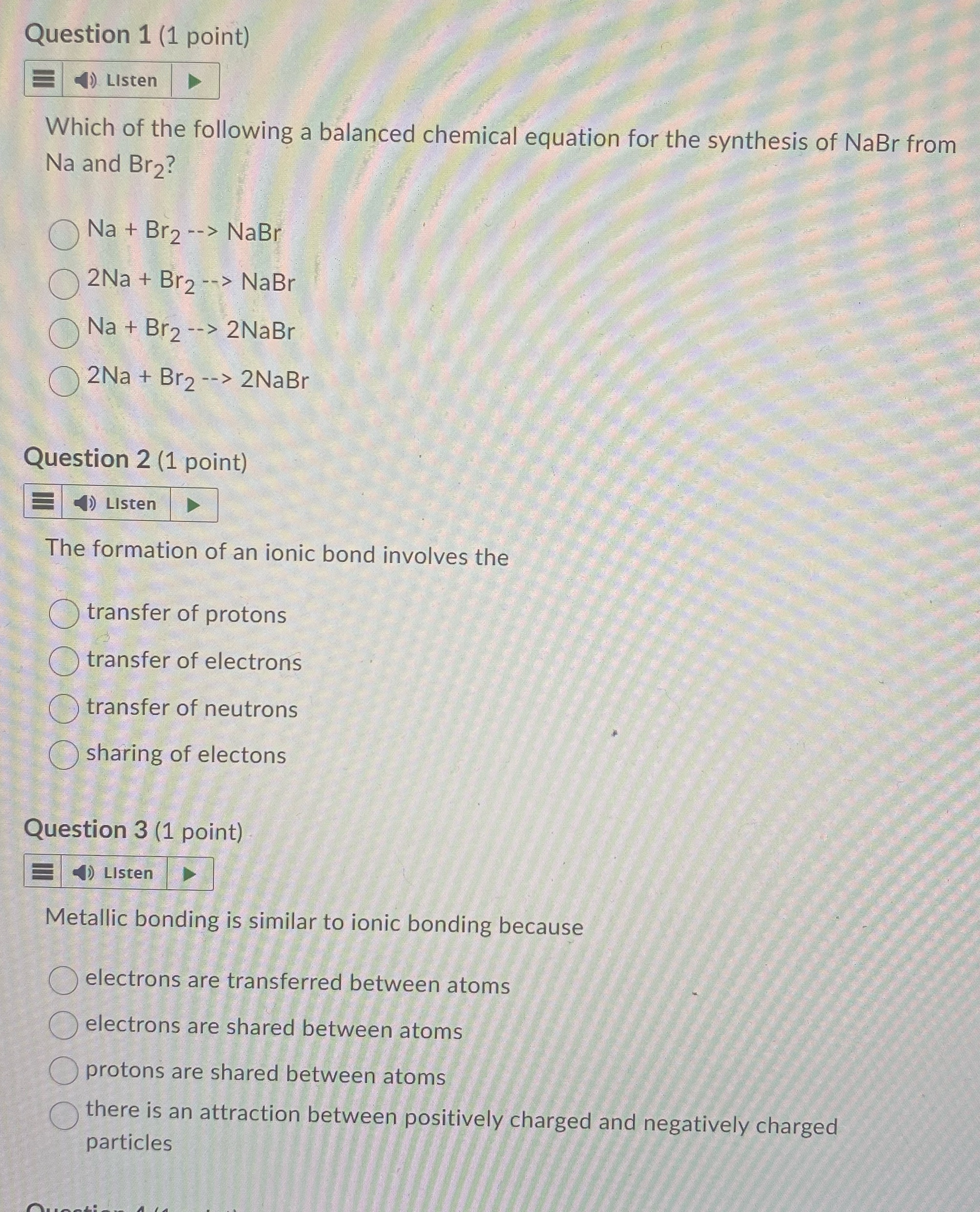 I need help! Question 1 (1 point) ) Listen Which of the