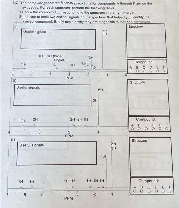  3.C. The computer generated 'H NMR predictions for compounds A through