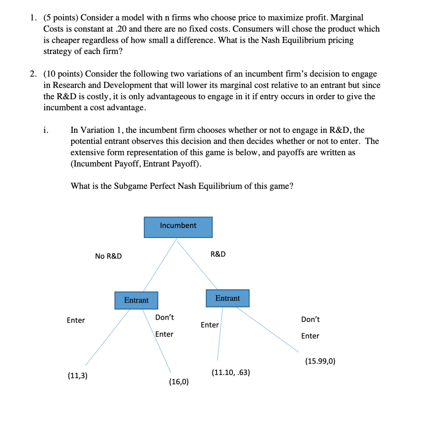Need help answering these. 1. (5 points) Consider a model with 11