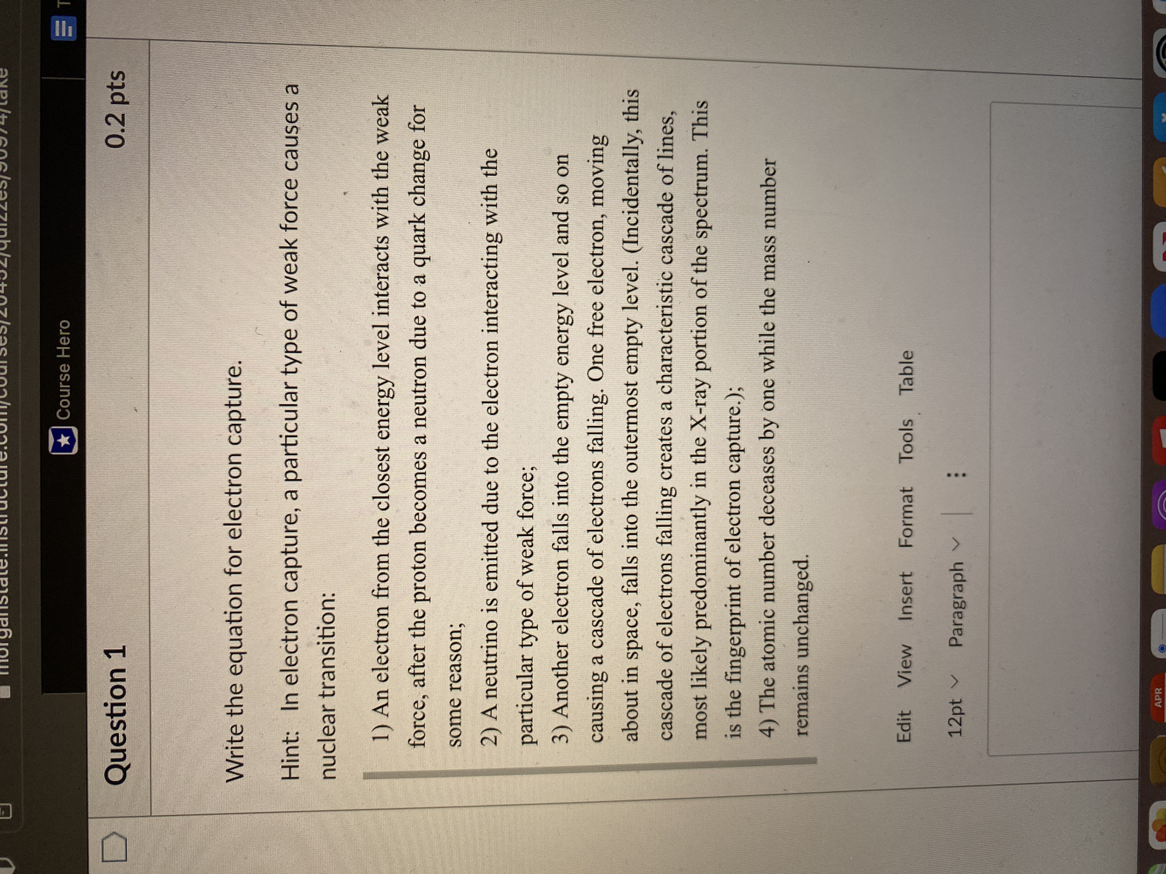  * Course Hero D Question 1 0.2 pts Write the equation