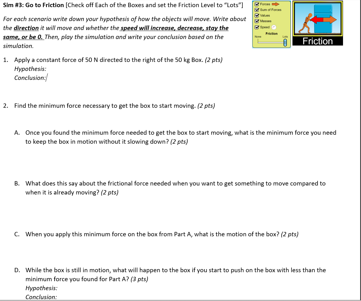 Sim #1: Go to Net Force [Check off Each of the Boxes]