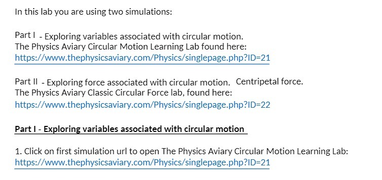  In this lab you are using two simulations: Part I -