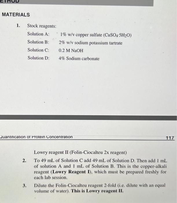 lowry method protein assay. create a upscaled procedure for the reagent and