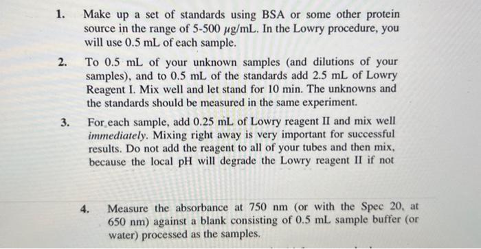 a dilution table for the standard protein concentration range. 11 test tubes