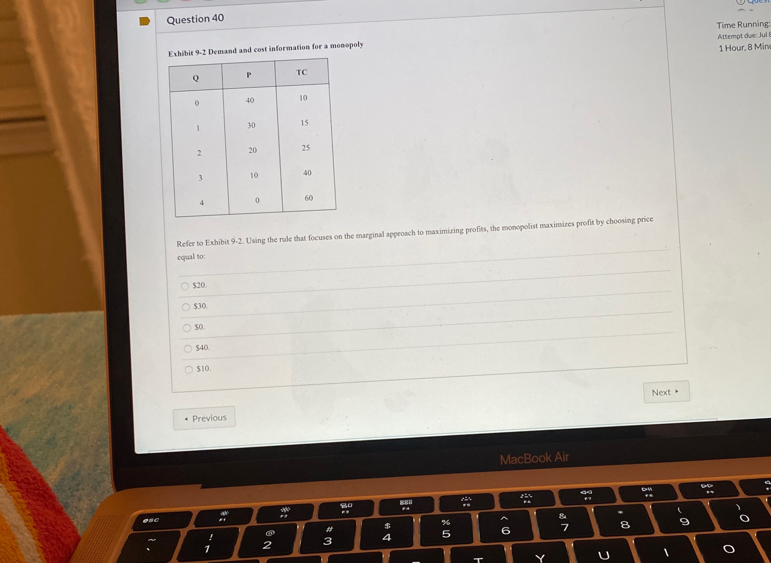 Please help with this question Question 40 Exhibit 9-2 Demand and cost