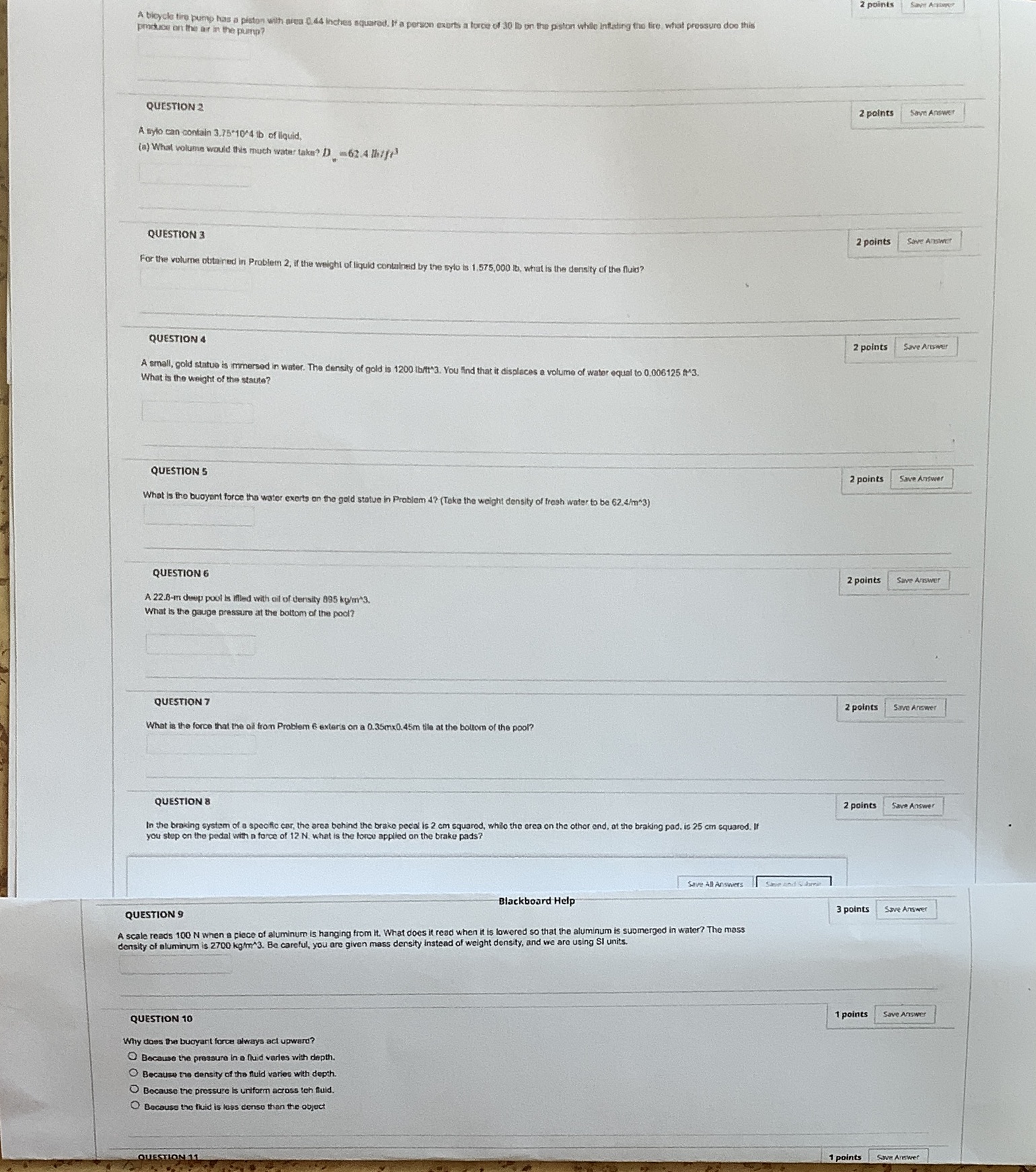  A bicycle tire pump has a piston with area 0.44 Inches