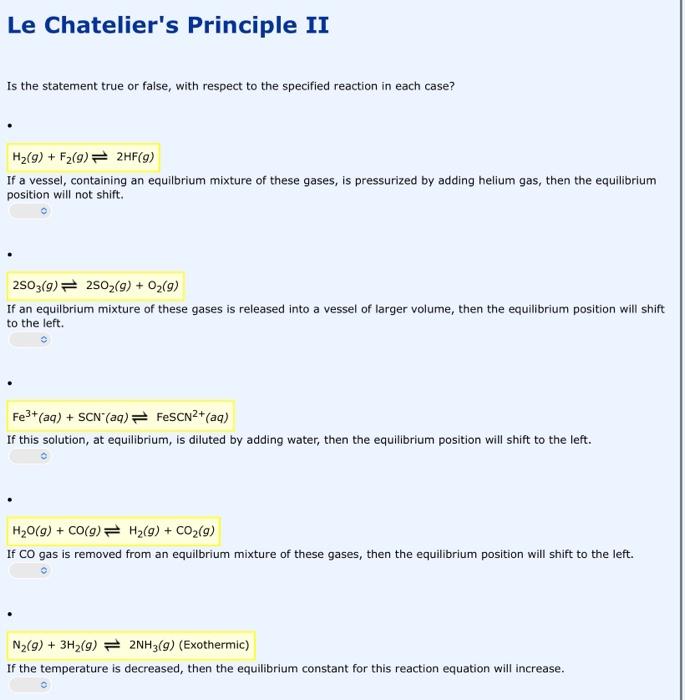  please solve and show all steps and calculation Le Chatelier's Principle