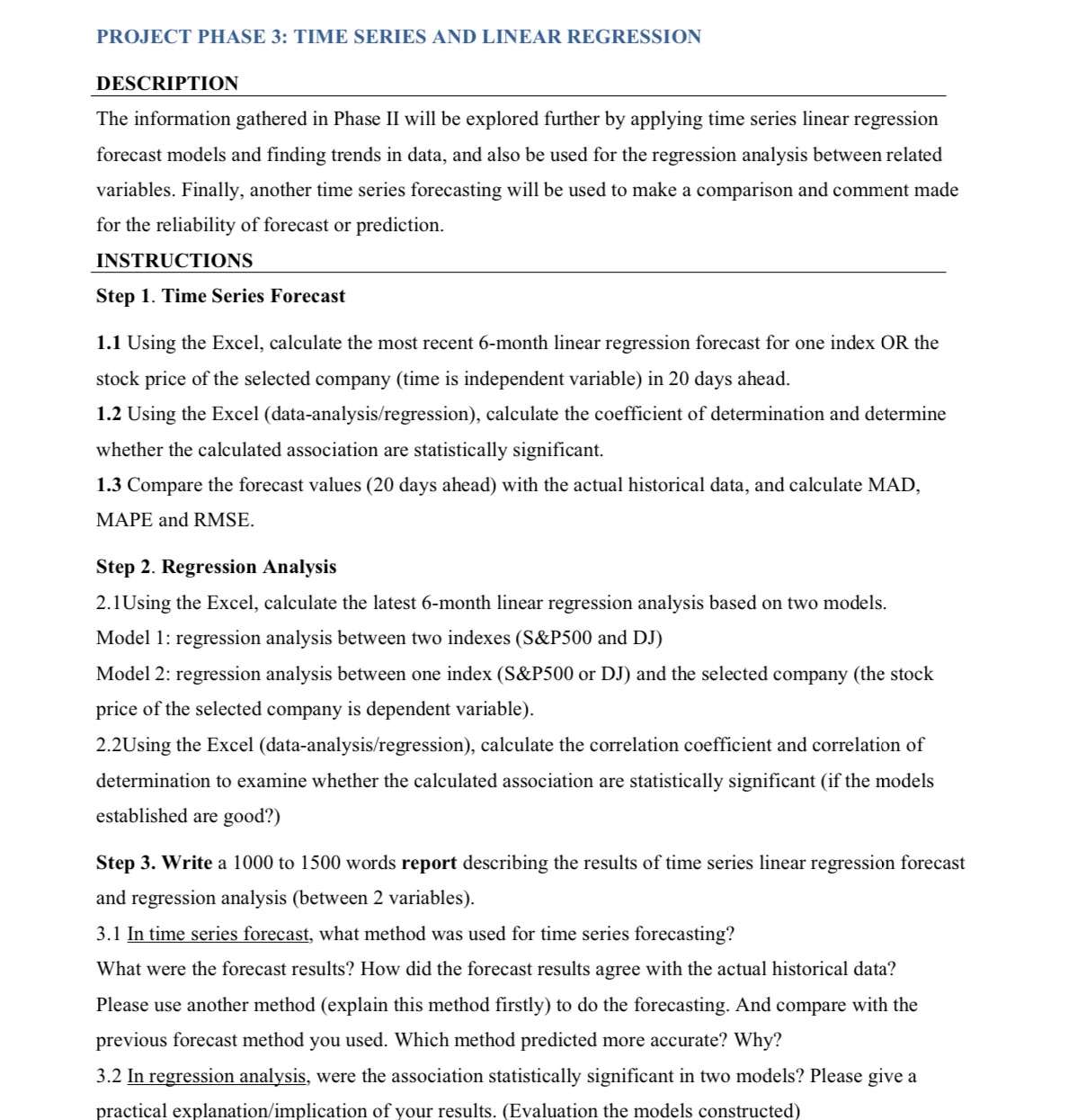  PROJECT PHASE 3: TIN-IE SERIES AND LINEAR REGRESSION DESCRIPTION The information