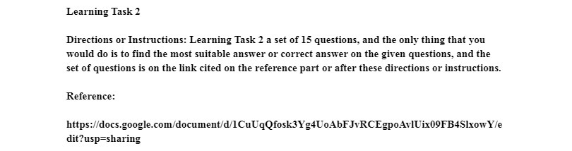  Learning Task 2 Directions or Instructions: Learning Task 2 a set