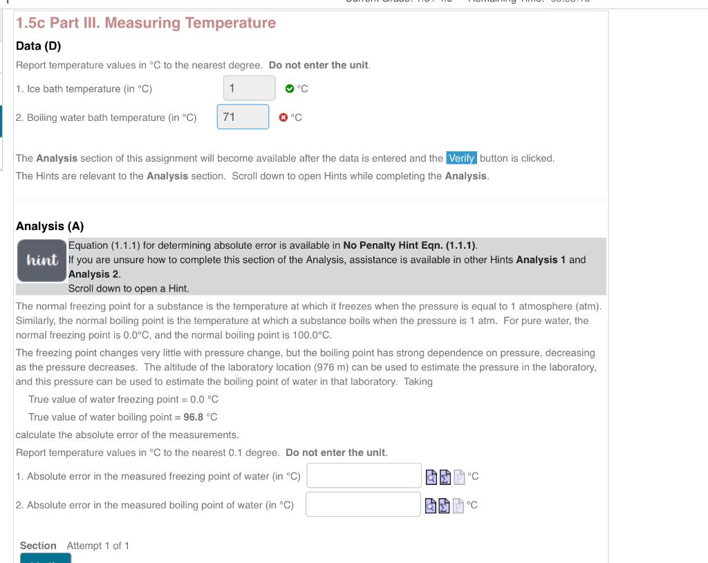please help with analysis !! 1.5c Part III. Measuring Temperature Data (D)