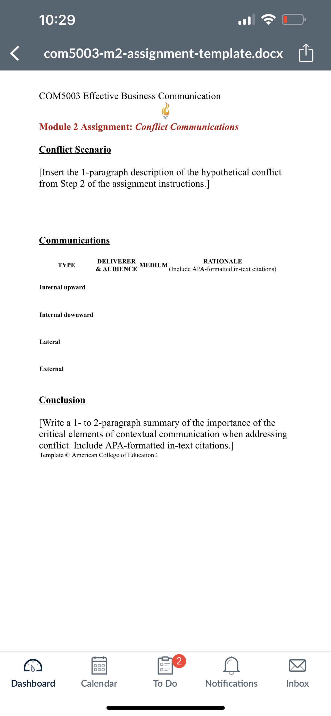 Inbox 10:29 com5003-m2-assignment-template.docx COM5003 Effective Business Communication Module 2 Assignment: Conflict Communications