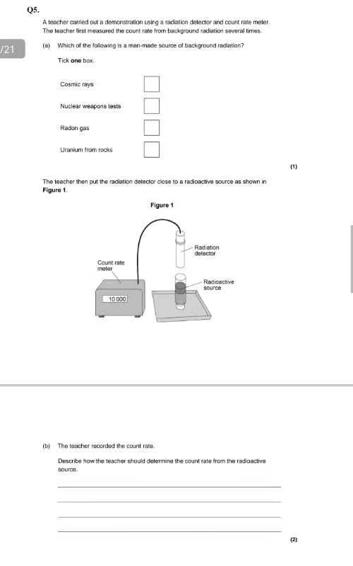  05. A teacher canied out a demonstration using a radiation delector