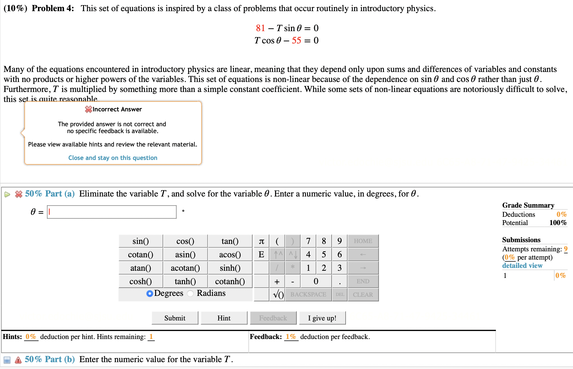 (10%) Problem 4: This set of equations is inspired by a