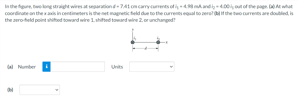 1 In the figure, two long straight wires at separation d =