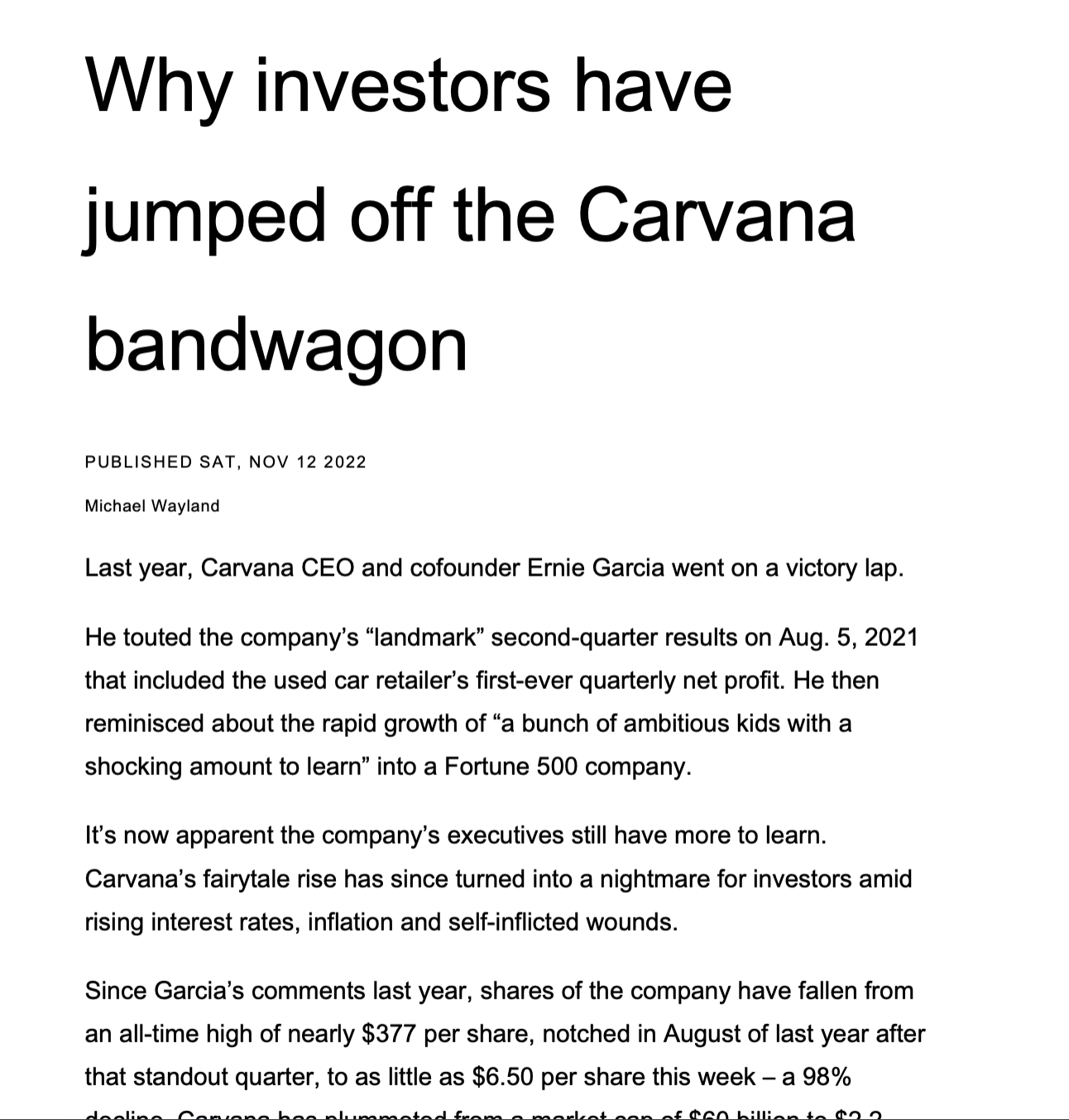 funding environment for the change. And then there's Carvana's debt. The company's