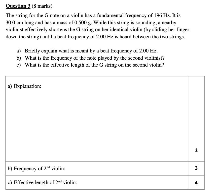  Question 3 {8 marks) The string for the G note on