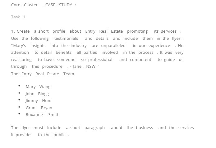  Core Cluster - CASE STUDY : Task 1 1. Create a