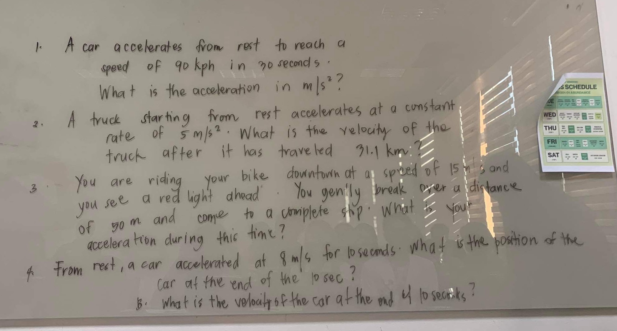 Using GRESA method answer the following 1. A car accelerates from rest