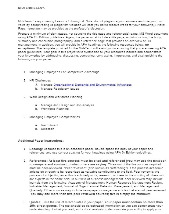  MIDTERM ESSAY. Mid-Term Essay covering Lessons 1 through 4. Note, do