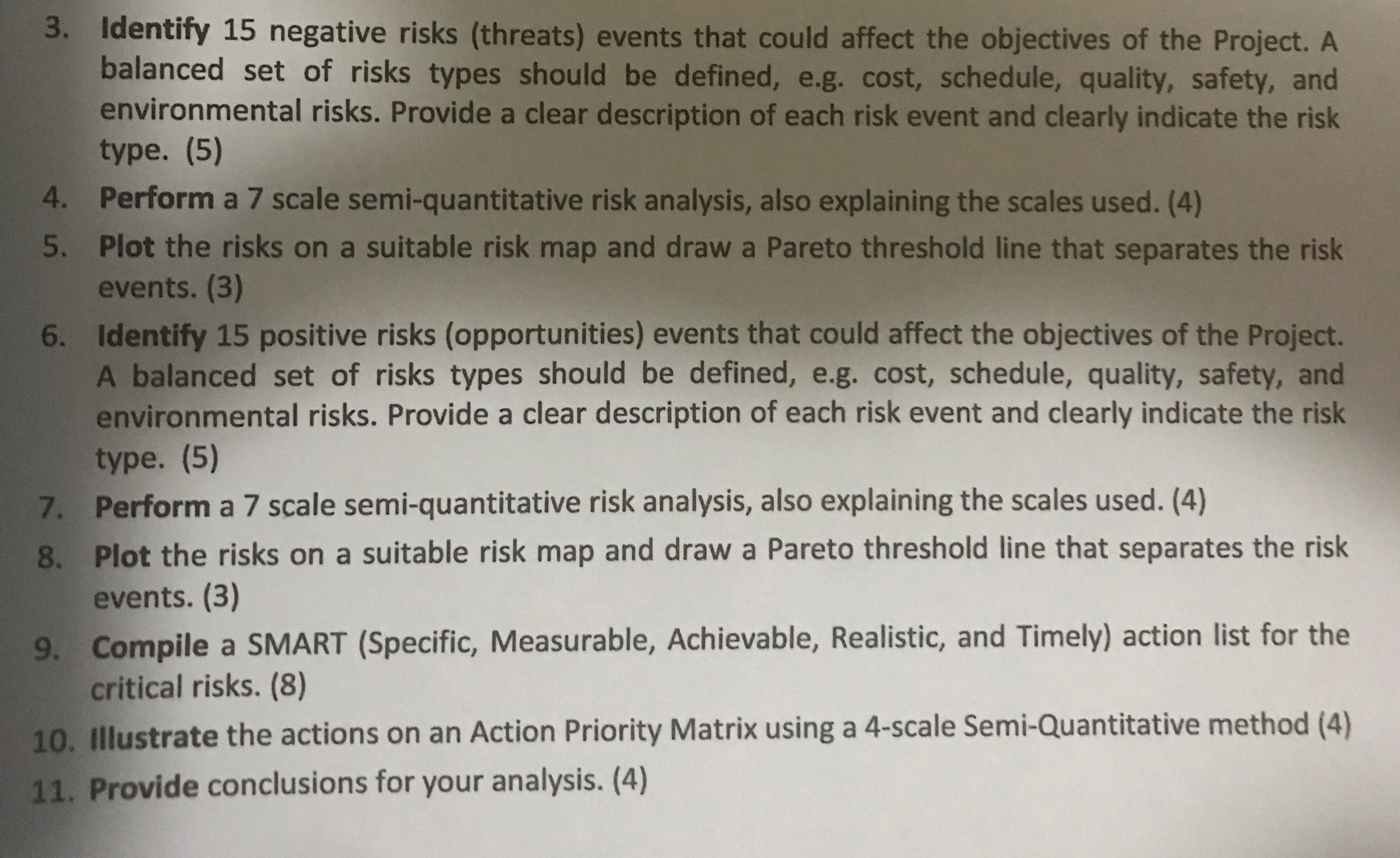 Project: road construction 3. Identify 15 negative risks (threats) events that could