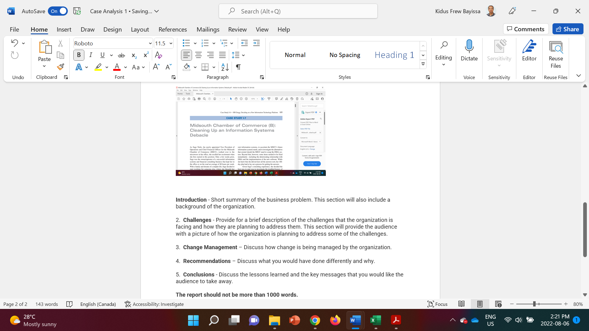 AutoSave \":91 Case Analysis 1 - Saving... V p Search (Alt+Q)