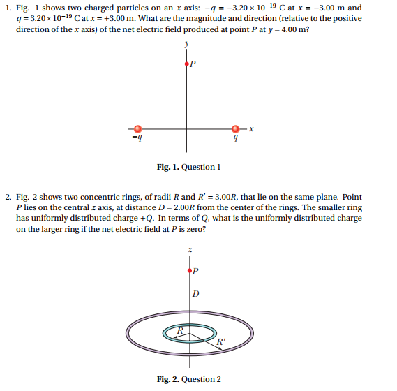 xy plane, and q1 = -3.20 x 10-19 C, q2 = +3.20