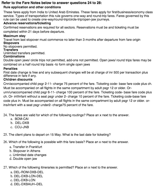  Refer to the Fare Notes below to answer questions 24 to