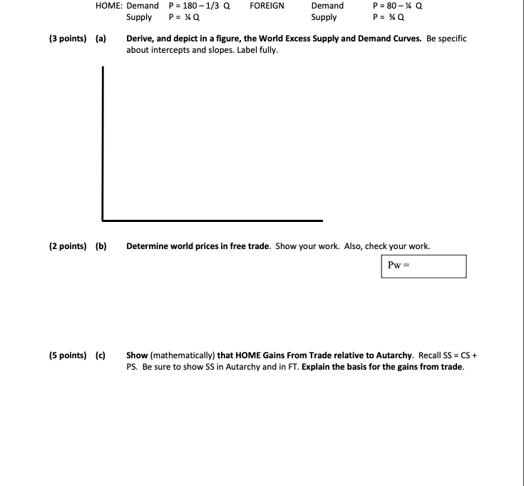 PARTIAL EQUILIBRIUM MODEL HOME: Demand P = 180-1/3 Q FOREIGN Demand P
